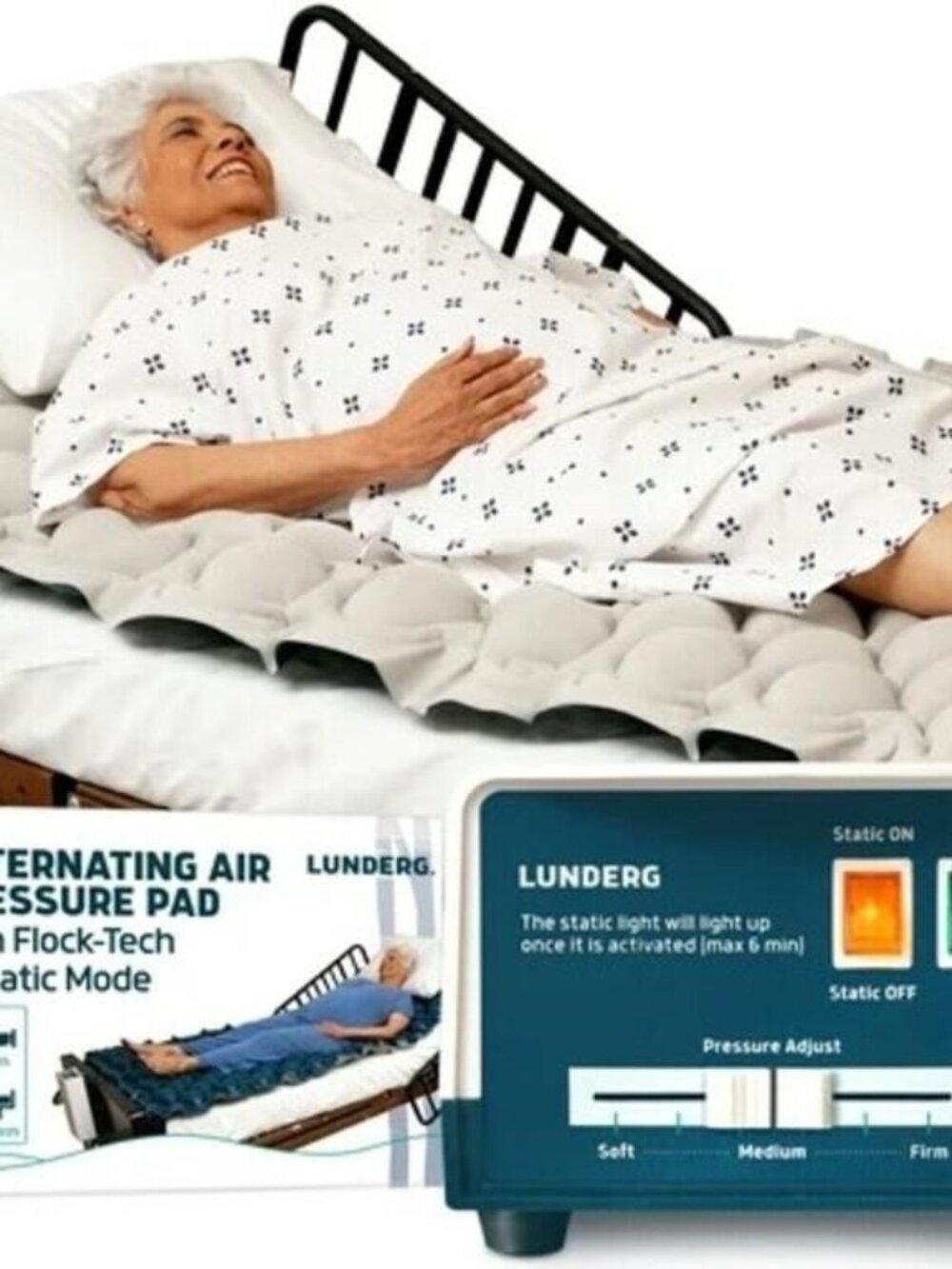 Lunderg Alternating Air Pressure Mattress Pad - with Flock-Tech & Static Mode -